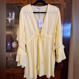 Blue Island Beach Yellow Cover Up XL NWT Tassel Tie Waist Boho Swim Coverup